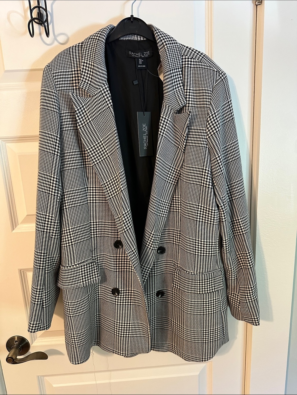 Rachel Zoe Black and White Glen Plaid Double-Breasted Blazer